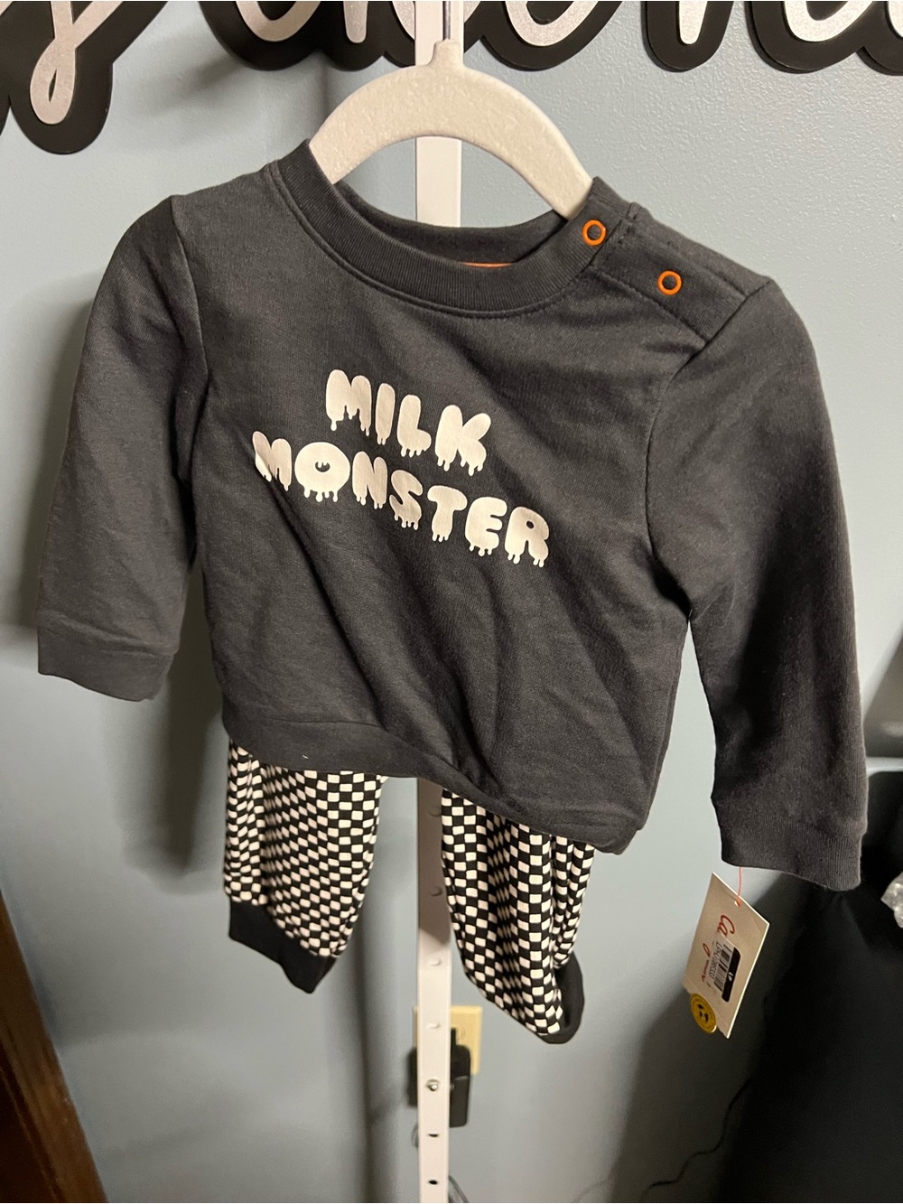 Milk Monster' Black Long-Sleeve Sweatshirt and Black and White Checkered Joggers